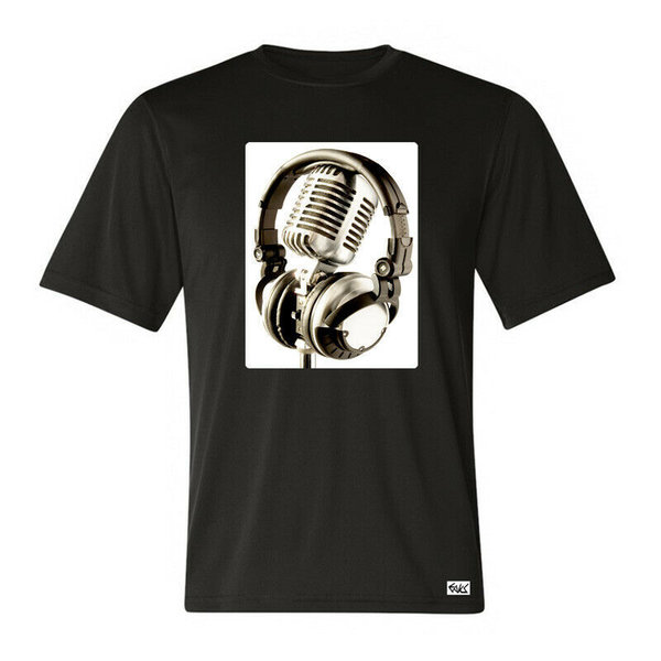 EAKS® Herren T-Shirt "HEADPHONE & MIC" Hip Hop Rap Mikrofon Kopfhörer Old School Musiker Techno