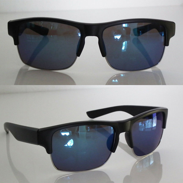 EAKS® Designer Sonnenbrille schwarz, blau verspiegelt Retro 70er 80er 90er 2000er