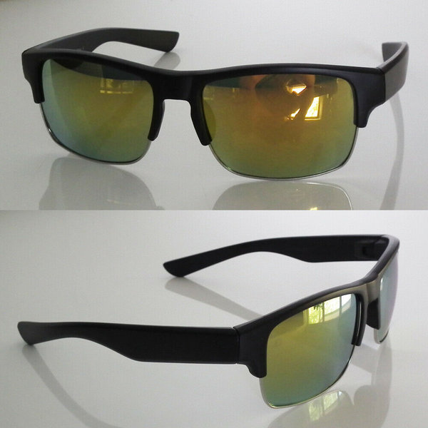 EAKS® Designer Sonnenbrille schwarz, gelb-orange verspiegelt Retro 70er 80er 90er 2000er