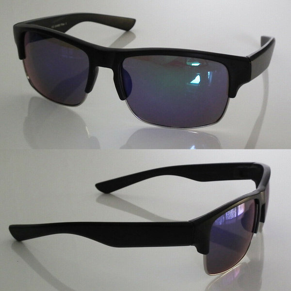 EAKS® Designer Sonnenbrille schwarz, blau-grün verspiegelt Retro 70er 80er 90er 2000er