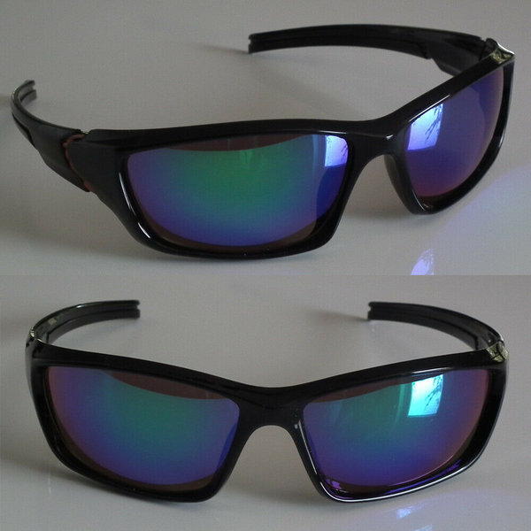 EAKS® Herren Designer Sport / Biker / Gangster / Rad Sonnenbrille schwarz, blau-grün verspiegelt