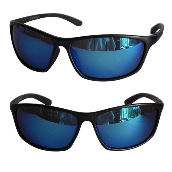 EAKS® Herren Designer Sport / Biker / Rad Sonnenbrille schwarz, blau verspiegelt NEU