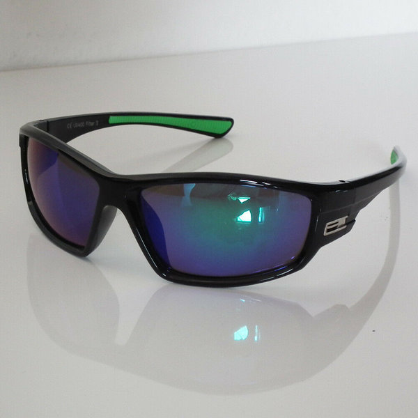 EAKS® Herren Sport Biker Sonnenbrille Radbrille schwarz, blau-grün verspiegelt