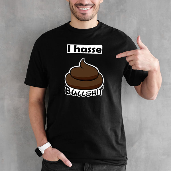 EAKS® Herren T-Shirt "I hate / Ich hasse / I don't... Bullshit" Spruch Shirt Spaß Fun Shirt Scheiße